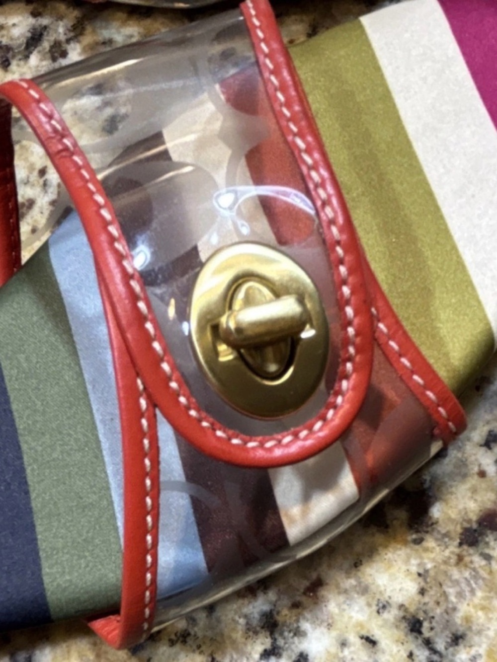 Coach Multicolor Striped Slide Sandals with Gold Turnlock - Picture 4 of 7